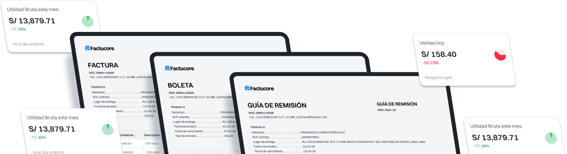 Comprobantes de Factucore: factura, boleta y guía de remisión